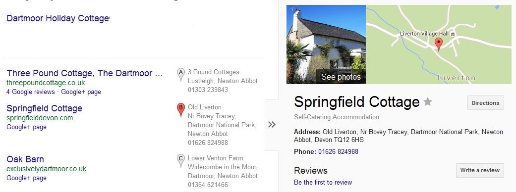 Google Carousel holiday cottage Dartmoor