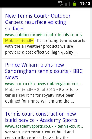 mobile friendly website search result