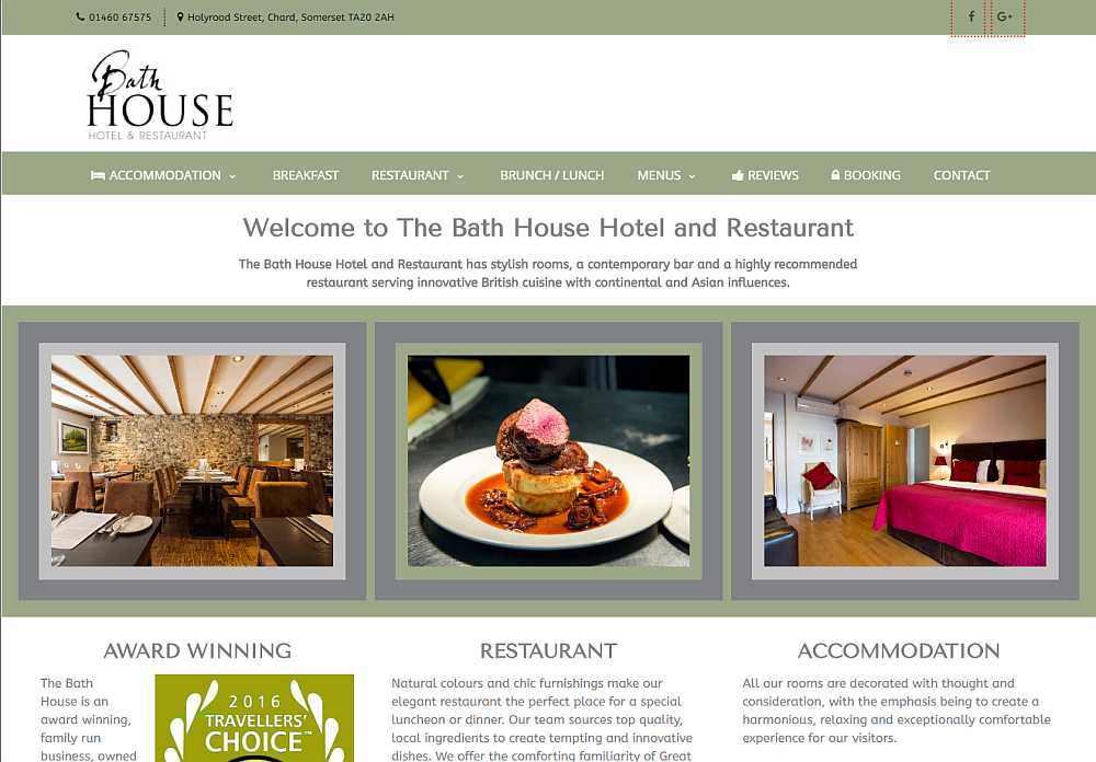 Screenshot of Bath House Hotel & Restaurant website design
